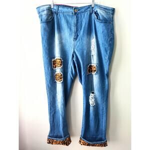 Lucky & Blessed Women Distressed Stretch Leopard Patch 5 Pockets Jeans